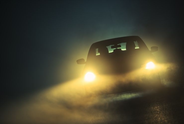 Driving in the fog at nighttime