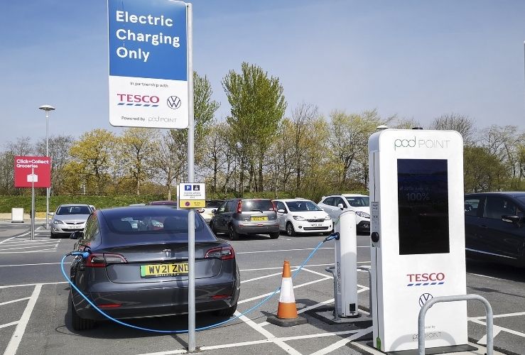 Tesla charging in Tesco car park Swansea