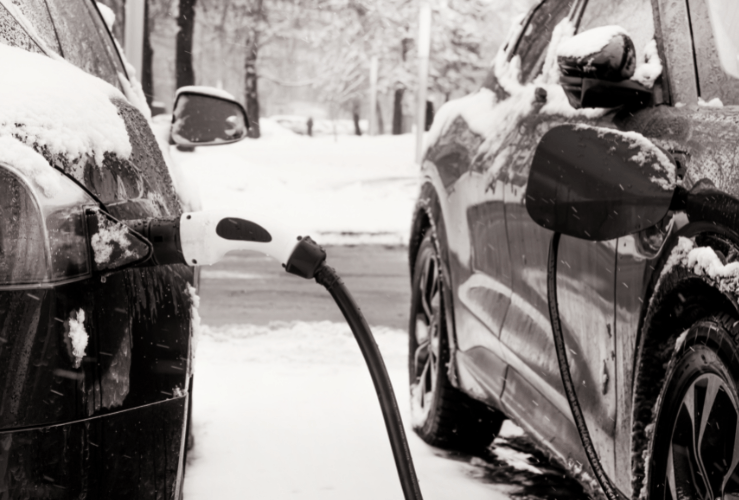 Electric cars charging in cold weather