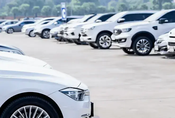 Hire cars parked at car hire company base