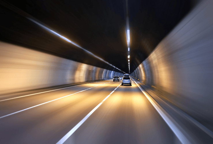 Cars in road tunnel, UK