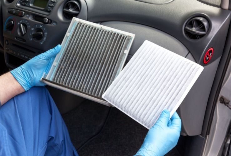 Clean and dirty cabin pollen air filters for car