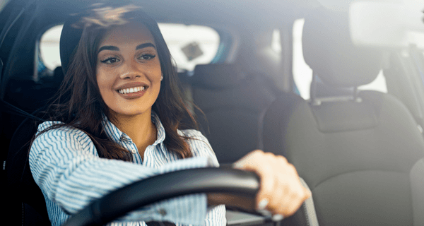 Woman driving car for first time in a while