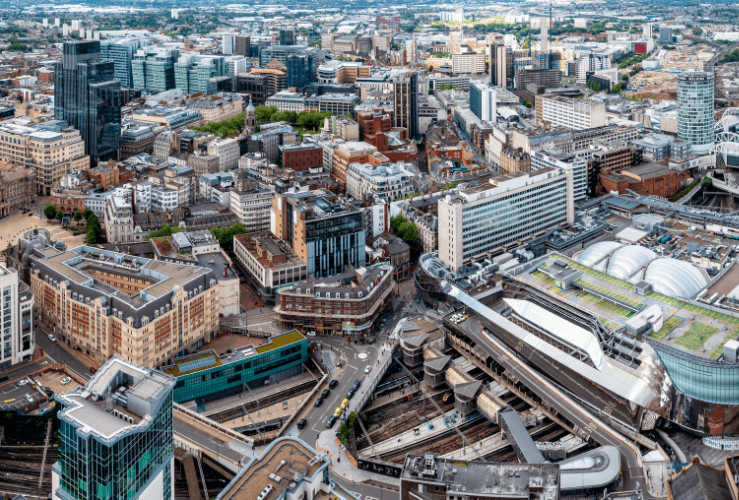 Aerial shot of the city of Birmingham
