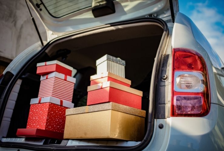 Christmas presents in boot of car