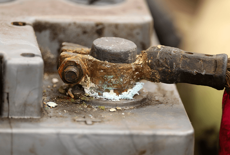 A corroded car battery