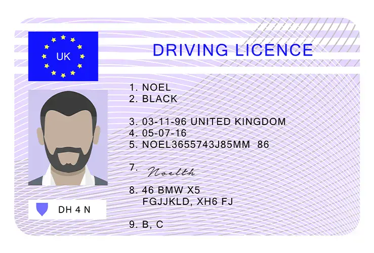 A cartoon style image of a UK driving licence