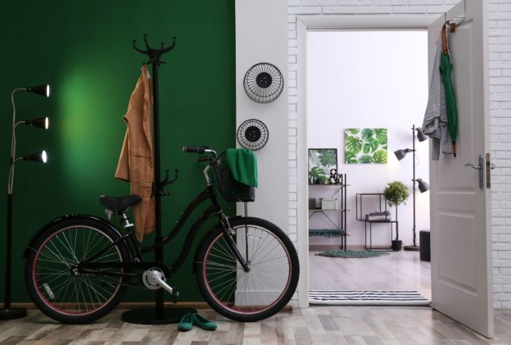 Bicycle in hallway of home