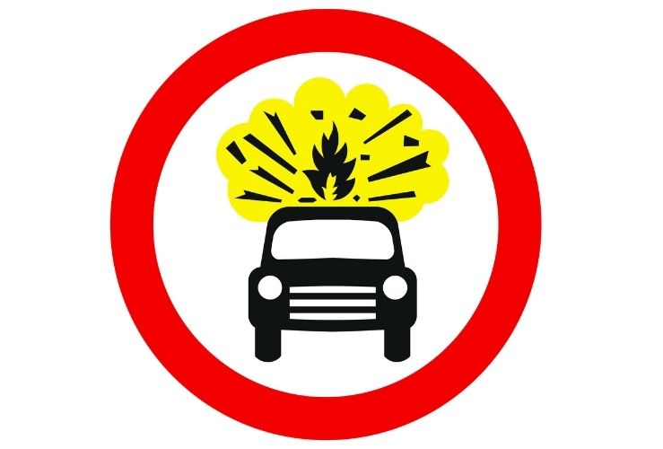 No vehicles carrying explosives road sign