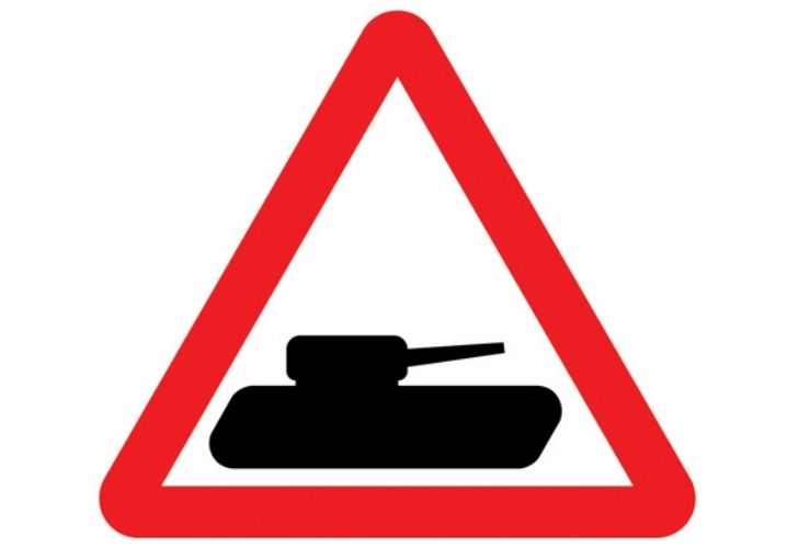 Slow moving military vehicles road sign