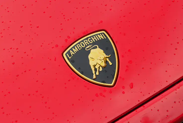The Lamborghini badge on a car