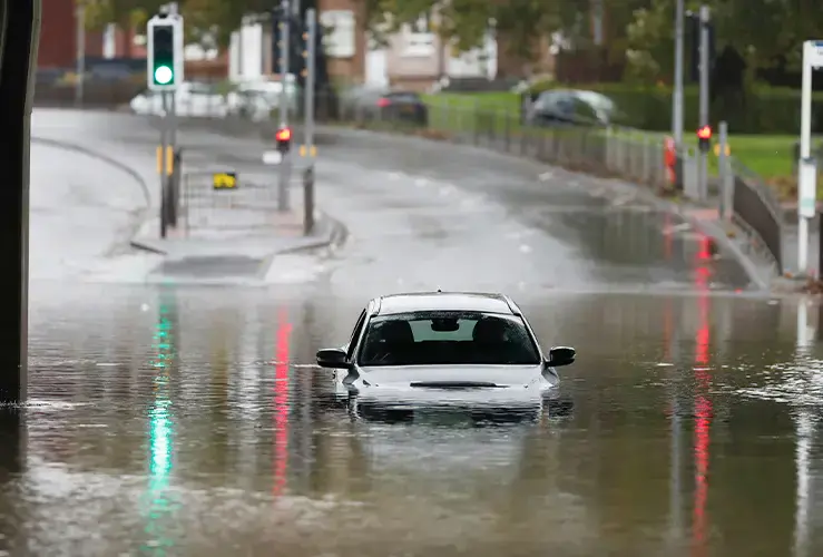 A car stuck in flood water