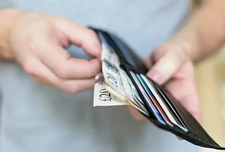 Cash inside a wallet