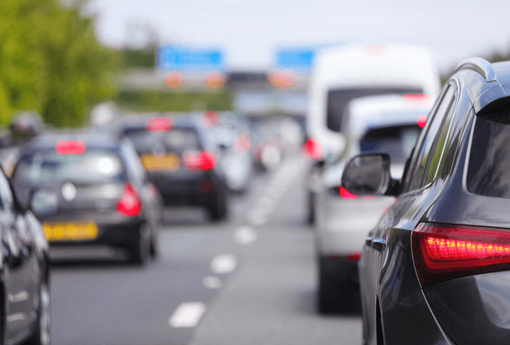 Queue of cars on UK motorway